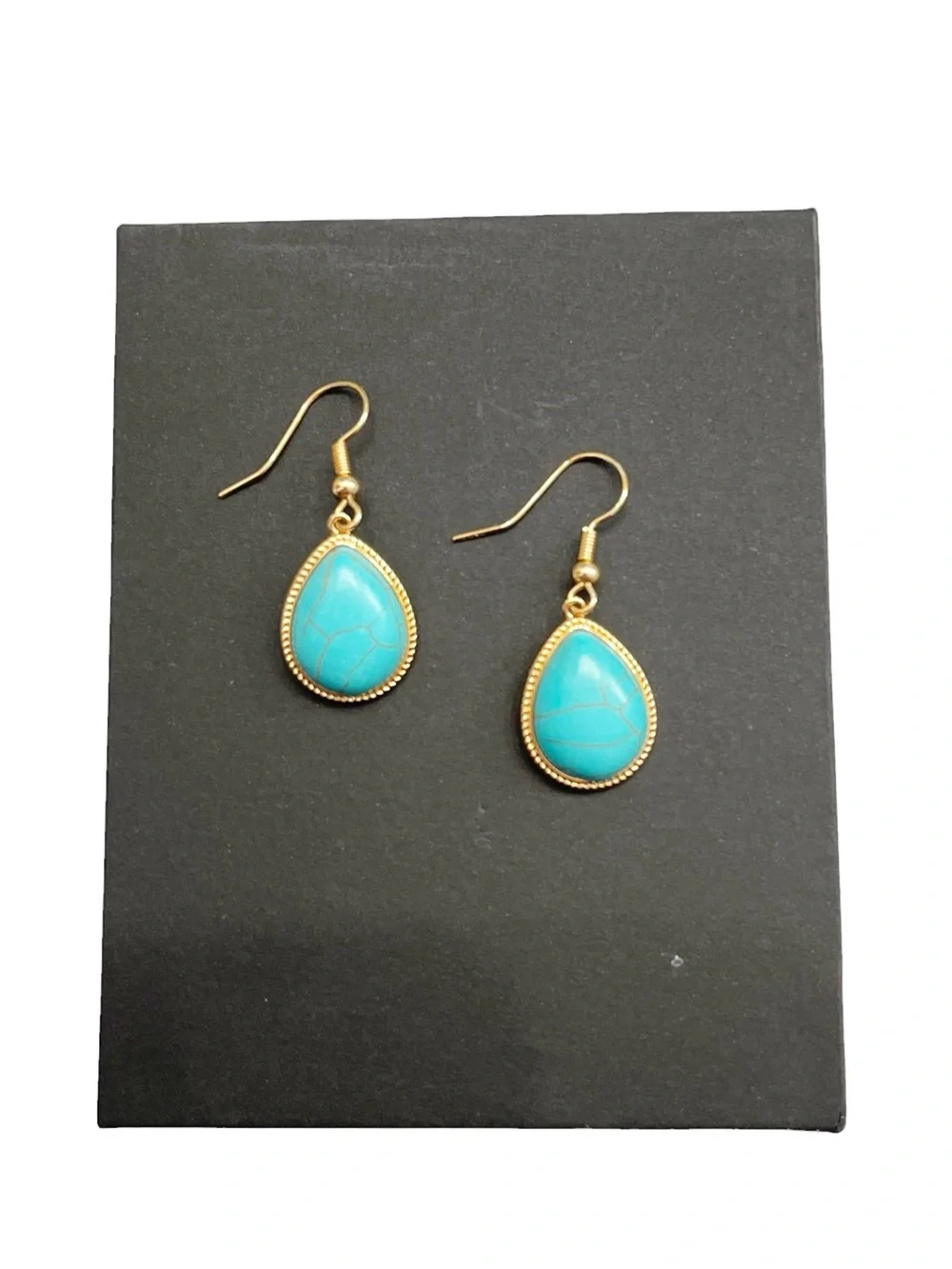 Blue Turquoise Gold Western Cowgirl Dangle Drop Earrings